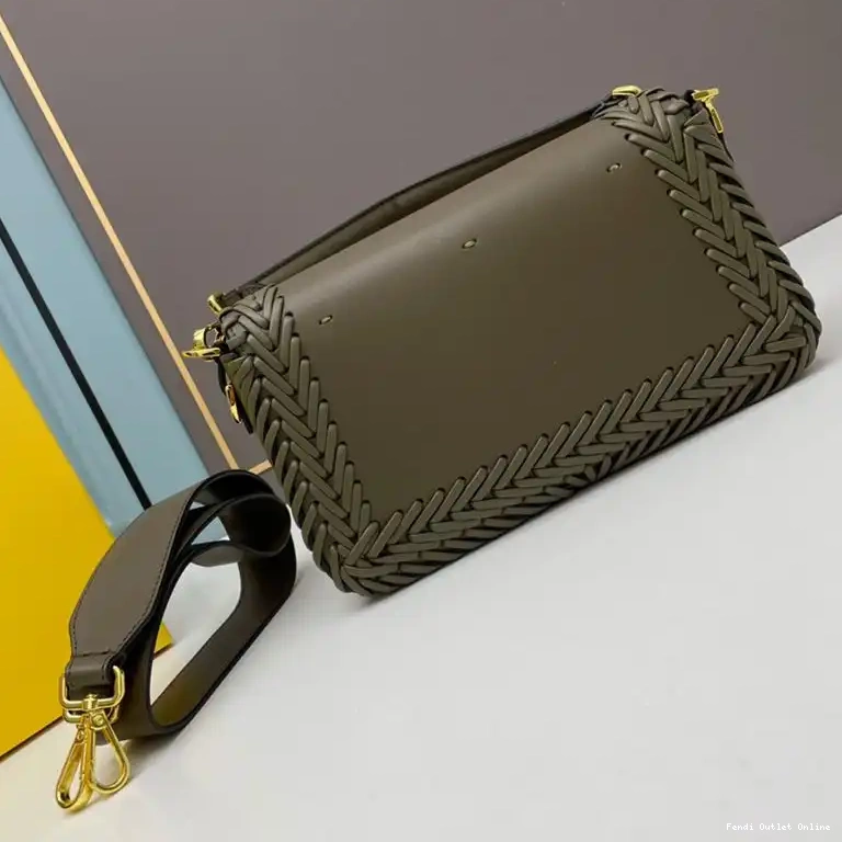 Cheap Leather Medium Fendi Stitching Baguette In Green Bag 0530